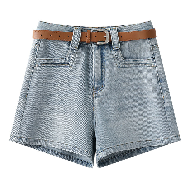 浅蓝色高腰牛仔短裤女2025新款冬季爆款美式复古a字阔腿裤子热裤