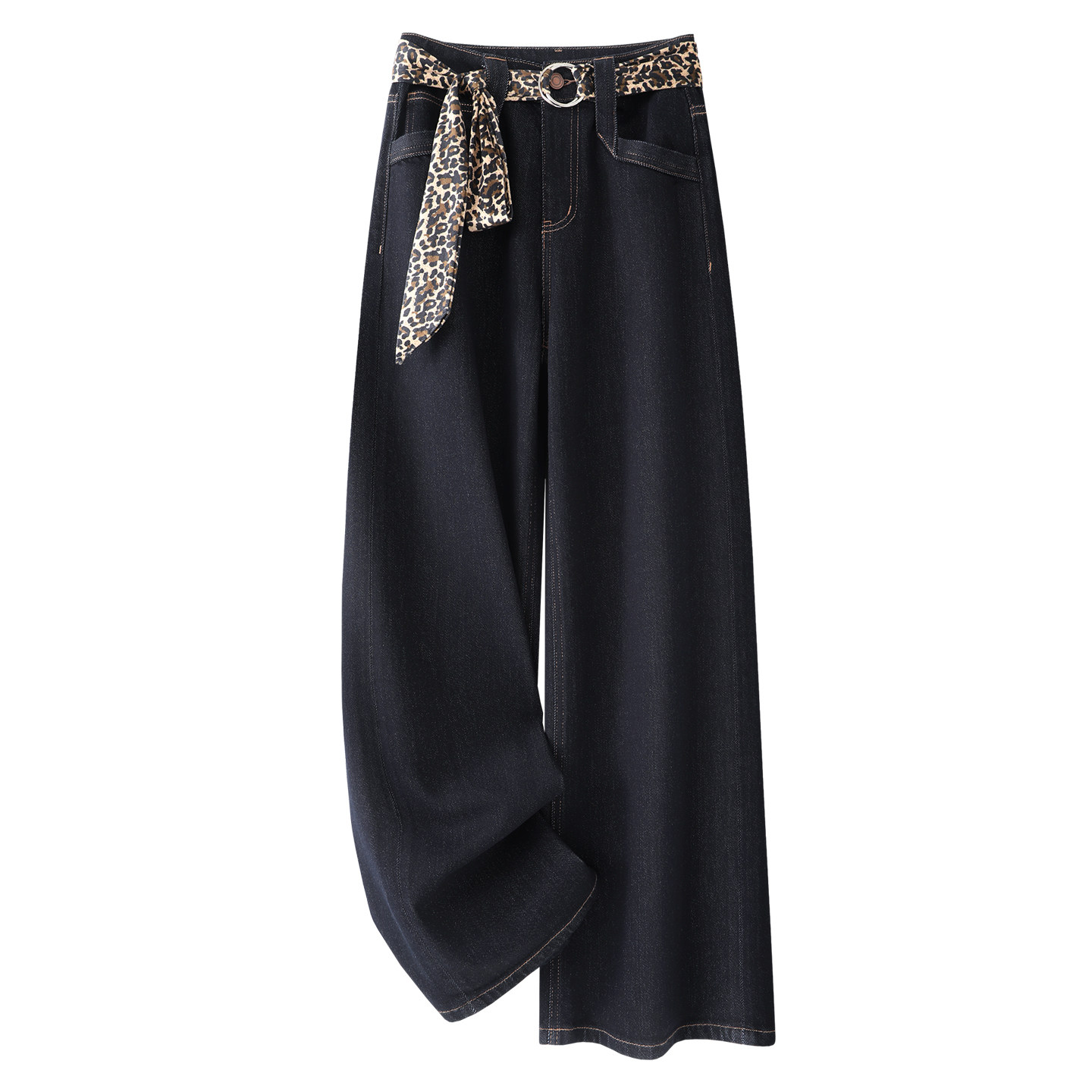 深蓝色阔腿牛仔裤女2025新款冬季高腰宽松美式复古拖地直筒长裤子