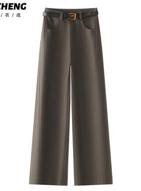 军绿色天丝阔腿牛仔裤女2025新款冬季高腰显瘦宽松小个子直筒裤子