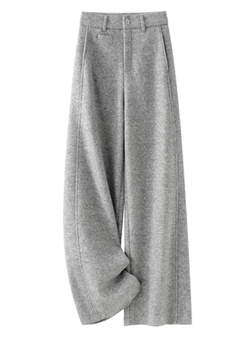 浅灰色毛呢阔腿裤子女2025新款冬季加厚慵懒糯米裤直筒休闲裤长裤