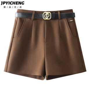 棕色西装短裤女2025新款冬季高腰宽松a字阔腿裤高腰显瘦休闲裤子