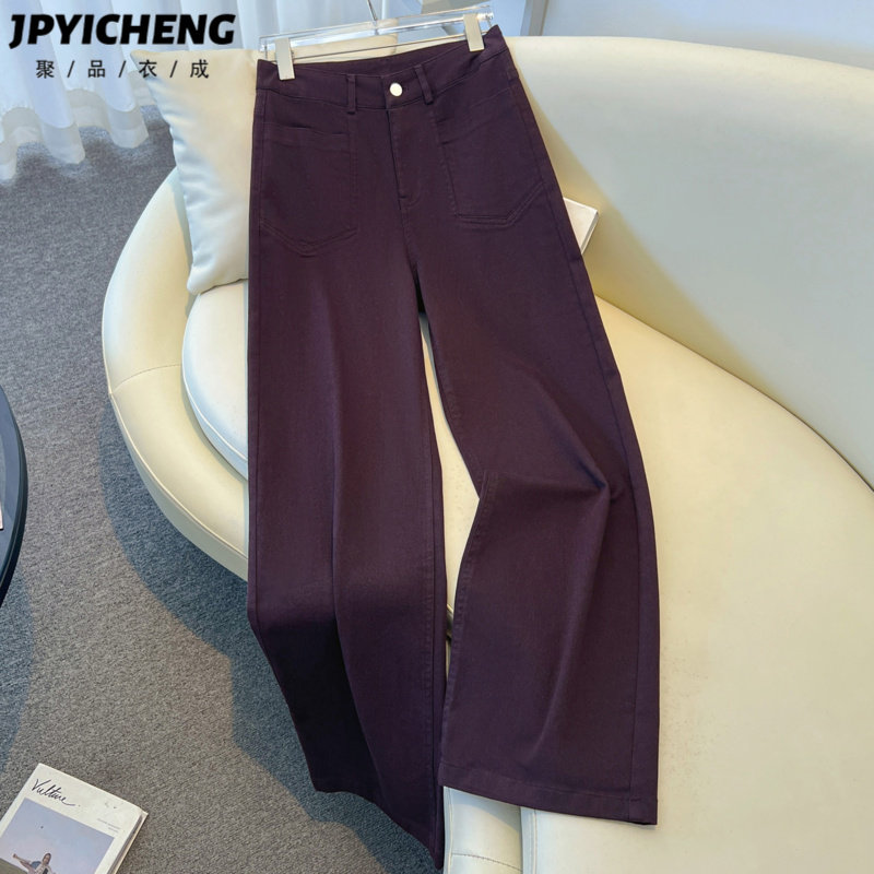 紫色阔腿牛仔裤女2025新款冬季高腰显瘦宽松小个子垂坠感直筒裤子