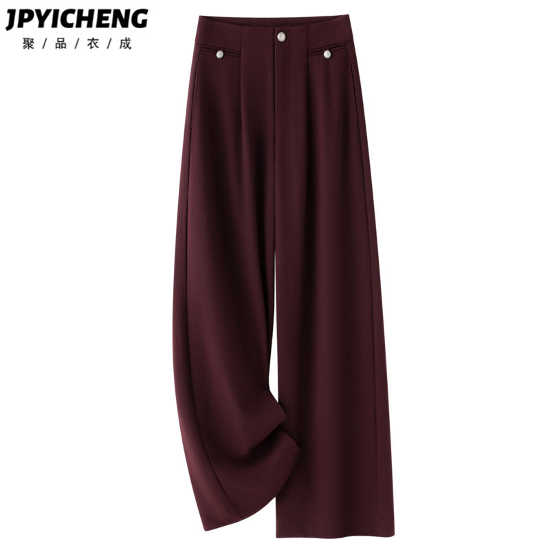 红色阔腿裤女2025新款冬季高腰宽松显瘦垂感休闲小个子直筒九分裤