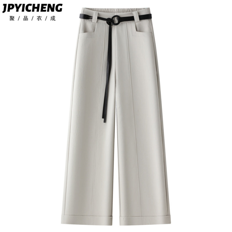 浅色西装阔腿裤女2025新款冬季休闲显瘦宽松高级小个子九分直筒裤