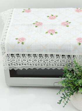 田园风立体十字刺绣花朵白色镂空蕾丝花边盖巾茶几布多用巾餐桌布