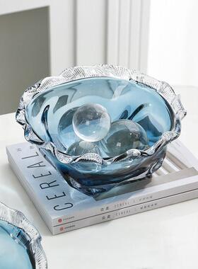 手工琉璃蓝色高端轻奢水果盘客厅茶几饭厅样板房零食盘干 干果收