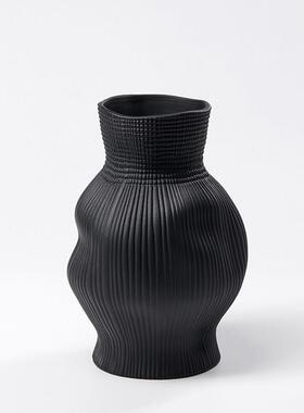 黑色侘寂风陶瓷花瓶高级感插花干花家居样板间装饰摆件