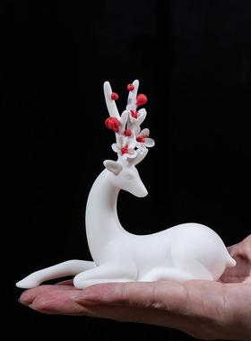 陶瓷小鹿家居中式装饰品梅花鹿客厅博古架玄关酒柜招财工艺品摆饰