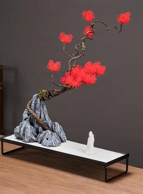 模拟花卉和绿色植物欢迎松木盆栽植物家居客厅酒店柜台装饰彷景石