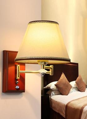 新中国风红色实木单头摇椅壁灯床头卧室酒店酒店Led可调光阅读墙