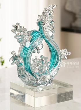 现代轻奢艺术琉璃风浪摆件客厅玄关样板间财源滚滚软装装饰品礼品
