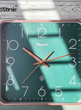 TELESONIC/方形电波钟居家静音挂钟轻奢艺术挂表客厅时钟表