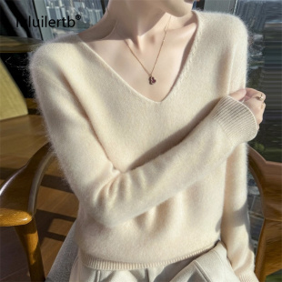 打底衫 lulu 宽松显瘦针织衫 女士2025年冬季 ilertb纯色V领羊毛衫
