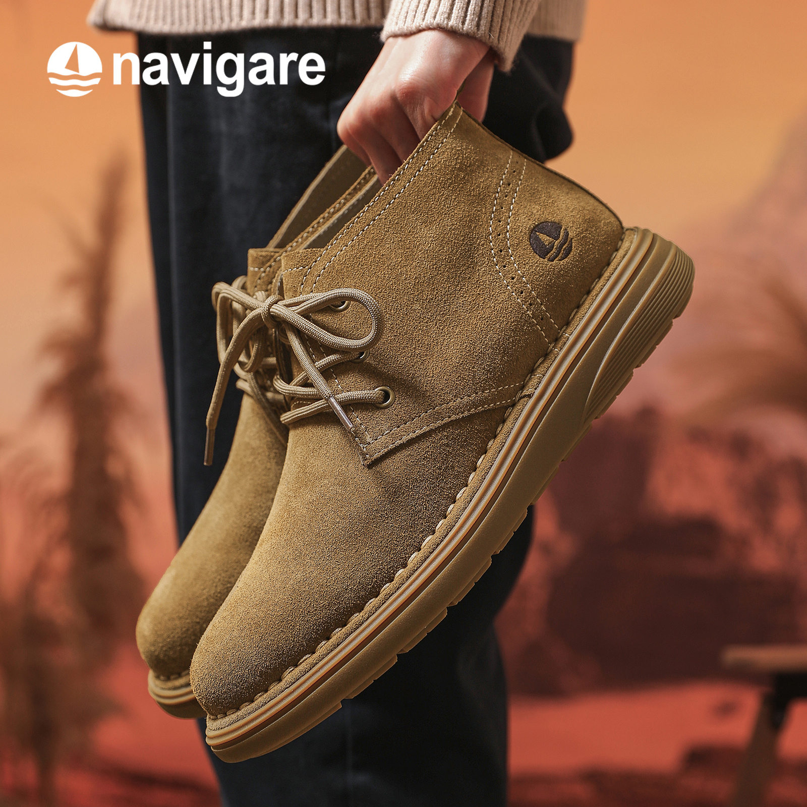 Navigare意大利小帆船男鞋马丁靴高帮2025冬季新款牛皮革工装鞋