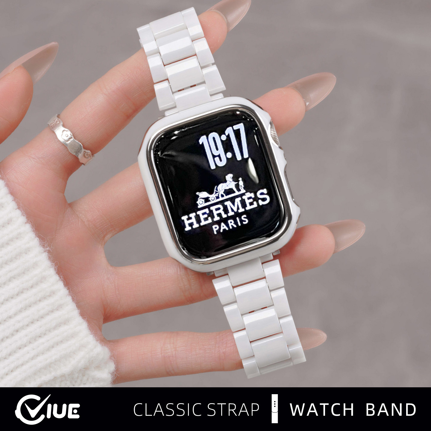 适用苹果iwatchS11手表表带S10陶瓷白S9简约S11高级感applewatch冬季新款S8/7/6代小众Se创意金属男女款ultra