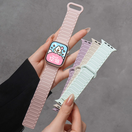 张婧仪同款VIUE适用苹果S10手表iwatch9表带applewatch9工装磁吸S10硅胶S8腕带女SE运动6男S7运动高级链春夏