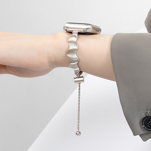 适用iwatchs11表带applewatch9波浪手镯s10金属S8细款iwatch7代智能腕表se女款夏季6高级感s5替换高级链配件