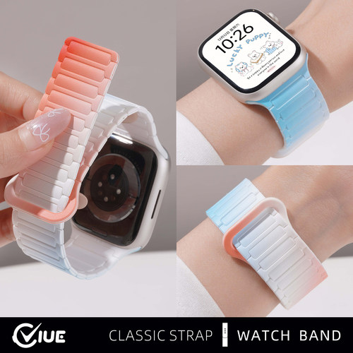适用苹果iwatch s11手表带applewatchs10工字磁吸回环硅胶s9夏运动女生新款s8高级感s7多巴胺渐变撞色智能se