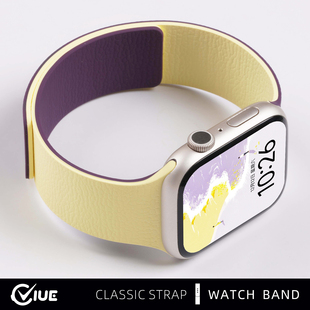 适用苹果applewatch s7秋冬圣诞节se高级感49mm运动智能腕表 S11手表表带s10荔枝纹硅胶s9磁吸ultra3男女新款