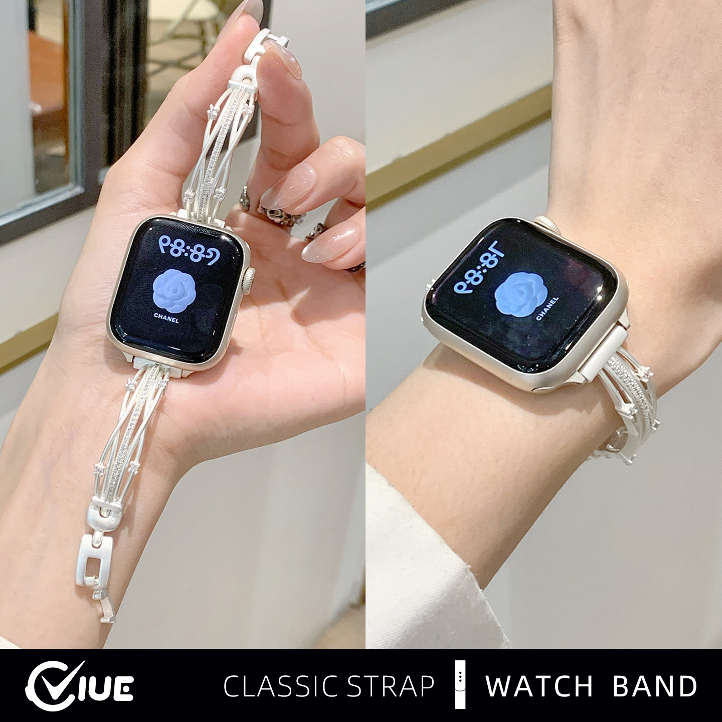 适用苹果iwatch s11手表带applewatch s10花环保色闪钻S9全铜链s8春夏季星轨s7女小众高级感S6合电镀金手链se