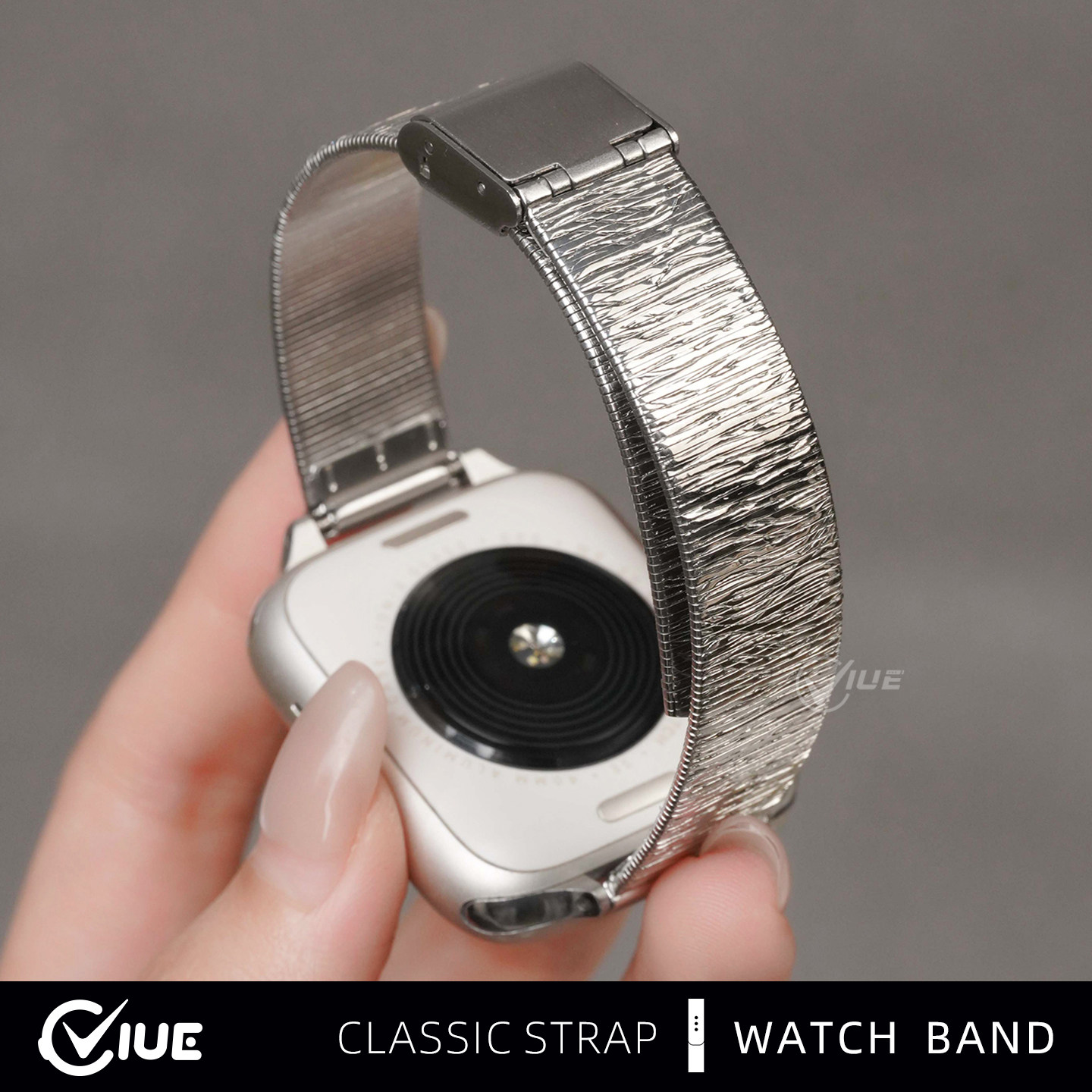 适用苹果手表iwatchs11表带applewatchs10肌理纹s9小众不锈钢s8细款s7女夏季s6新款Ultra2高级感时尚智能腕带
