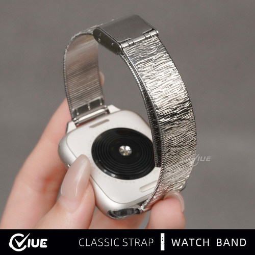 适用苹果手表iwatchs11/s12表带applewatchs10肌理纹s9小众不锈钢s8细款s7女夏季s6新款Ultra4高级感智能腕带
