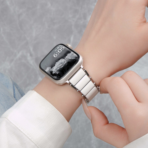 适用苹果iWatch11手表applewatch9仿陶瓷表带s8夏季女款s7专用s6保护套se手链替换s10金属手链iphone腕带