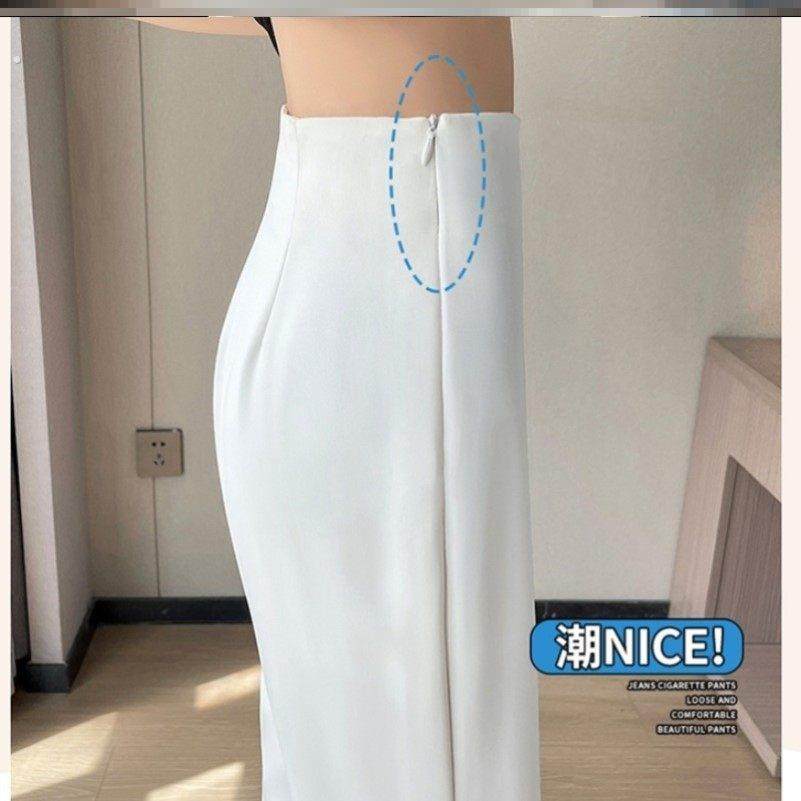 裤子女夏季薄款冰丝侧拉链微喇叭西装裤高级感垂感高腰窄版阔腿裤