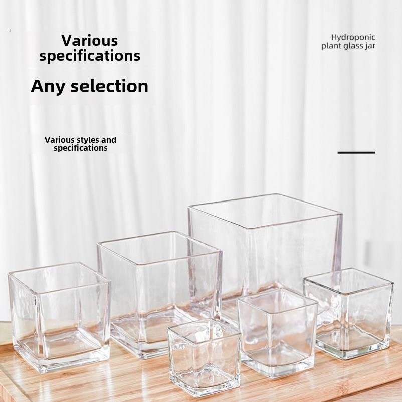 简约水培花盆正方形玻璃花瓶透明绿萝水养植物器皿乌龟缸摆件插花