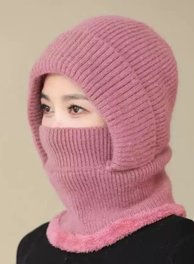 帽子新款围脖加绒一体妈妈风雪帽