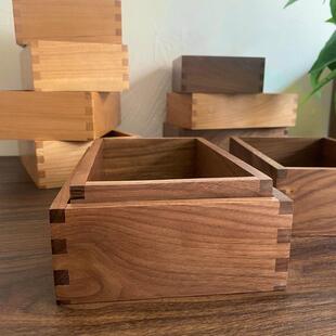 黑胡桃木桌面收纳盒无盖实木盒子樱桃木化妆品杂物首饰收纳木盒