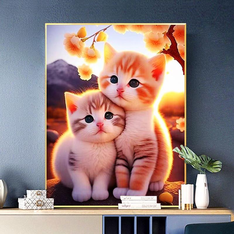 可爱猫咪钻石画2024新款手工点贴钻砖石带框十字绣儿童房小件