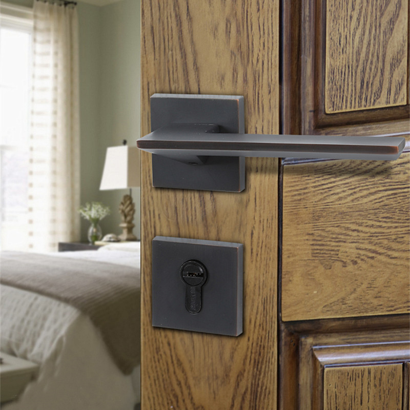 轻奢门锁黄古室内卧室分体门把手房门锁具美式门执手静音家用锁