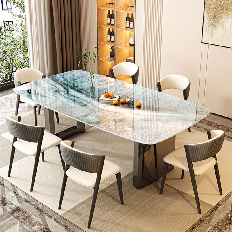 高端意式轻奢长方形岩板餐桌现代简约家用小户型岩板餐桌椅组合
