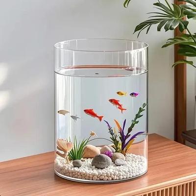 防摔高透小型生态桌面鱼缸透明亚克力塑料仿玻璃圆形金鱼缸特大号