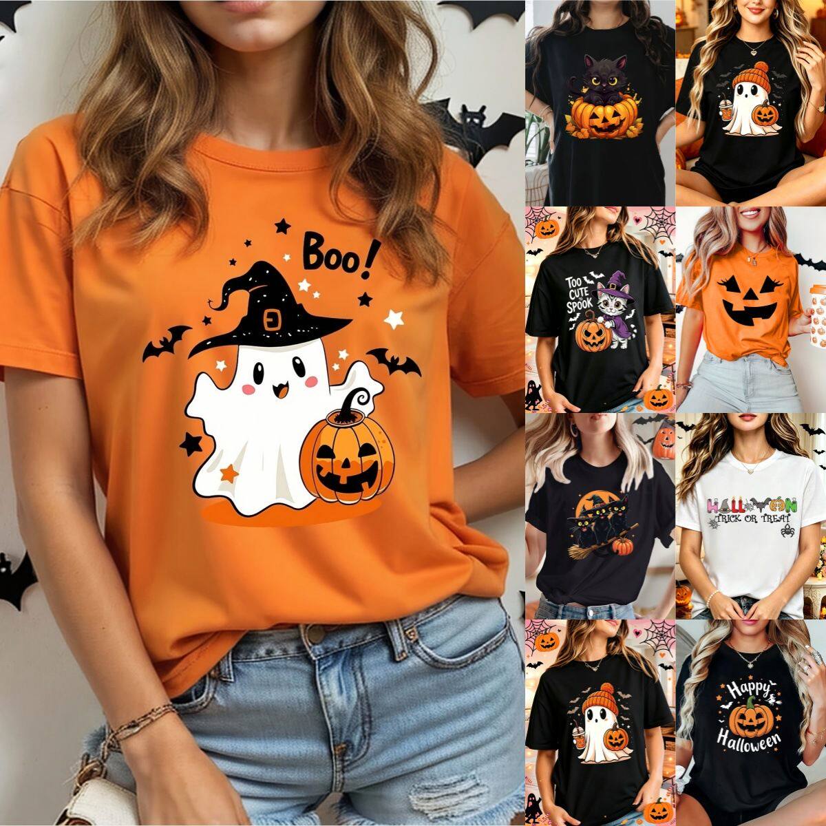 跨境女装欧美万圣节服饰短袖halloween亚马逊COS节日上装圣诞服装