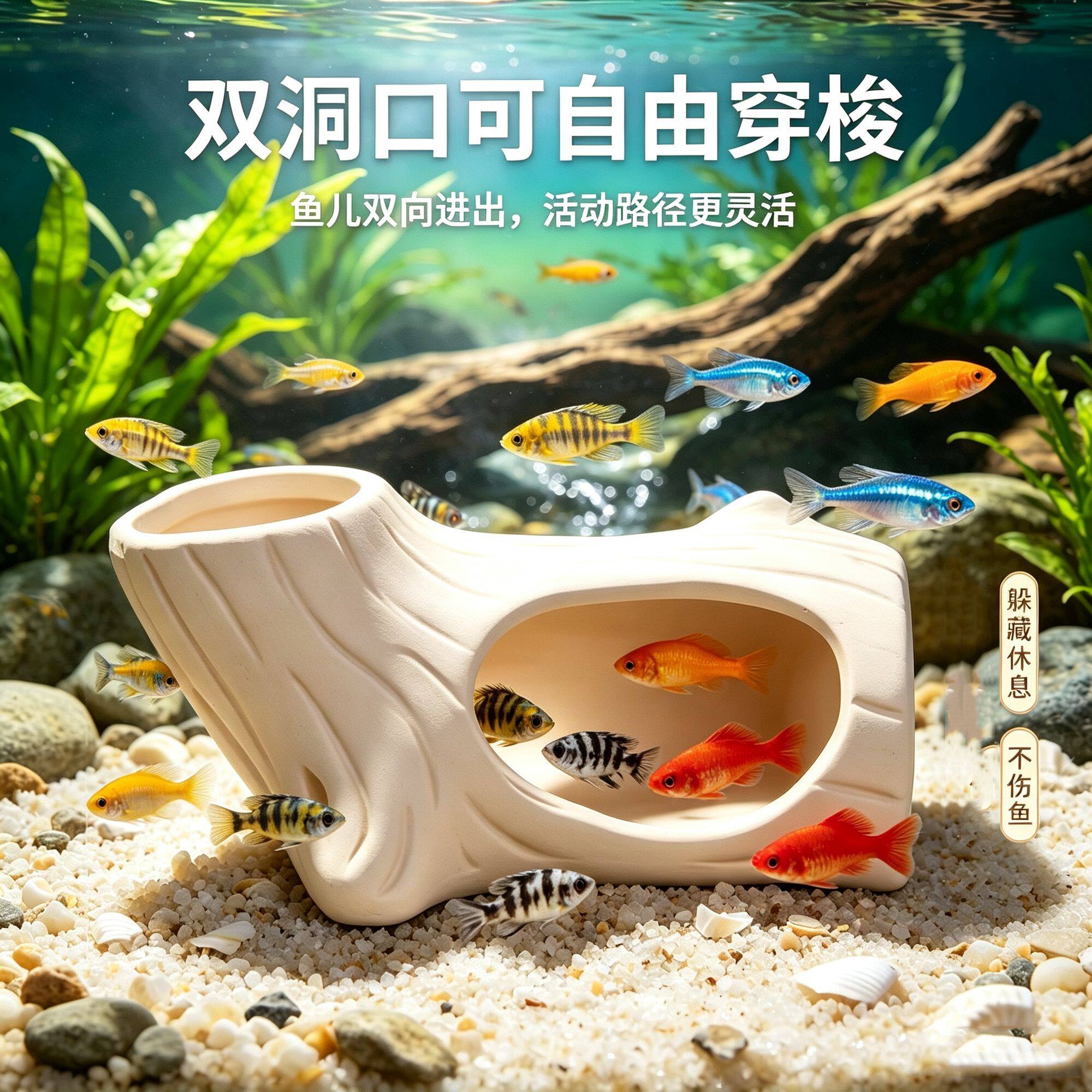 鱼缸造景装饰创意鱼虾躲避洞观赏鱼缸摆件小鱼繁殖陶瓷净化水质