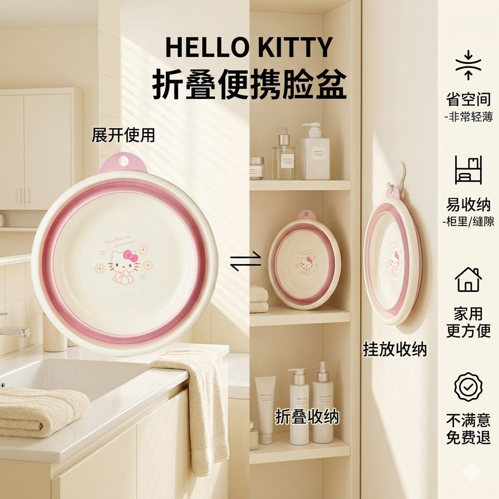 三丽鸥意趣折叠盆动漫卡通家用可折叠洗脚洗脸盆壁挂可折叠洗菜盆