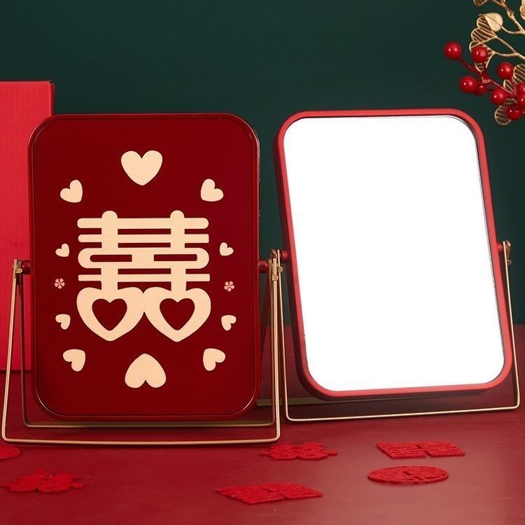 镜子结婚陪嫁一对新娘嫁妆化妆镜红色喜事用品大全女方新婚梳妆镜