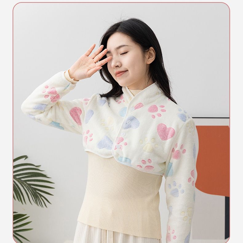 法兰绒护肩膀睡觉保暖护颈椎坎肩女做月子披肩春秋冬喂奶防寒长袖