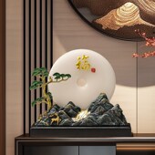 办公室平安扣摆件新中式 客厅玄关屏风柜K茶室迎客松假山装 饰工艺