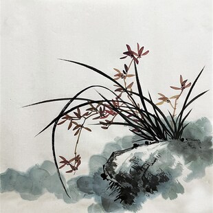 水墨兰花手绘3693o三尺斗方无款墙画挂画名家中式装饰玄关宣纸画