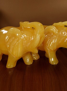 天然米黄玉d大象摆件吸水玉石象客厅装饰玄关客厅风水家居礼品