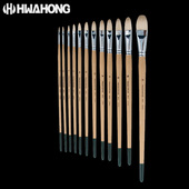 韩国华虹804黄杆猪鬃半圆锋扁头榛形长杆r油画笔804F水粉笔丙烯Hw