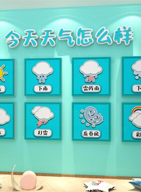 幼儿园墙面装饰天气预报气象站环B创主题贴画托管班走廊大厅形布