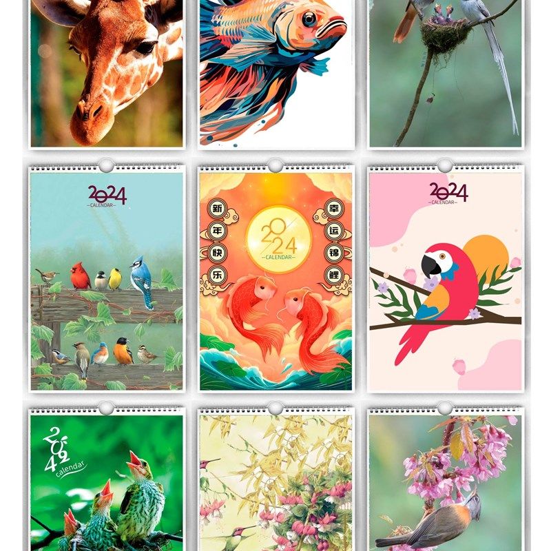 2024a年龙精品手撕家用挂墙定制鸟语花香日历月历年历挂历竖款翻