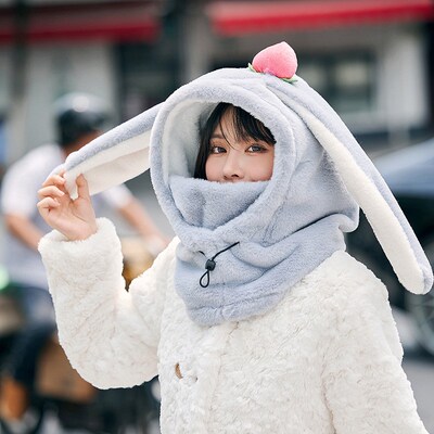 甜美可爱软妹单双板滑雪头v盔帽冬天女加厚保暖长兔耳朵毛绒滑雪