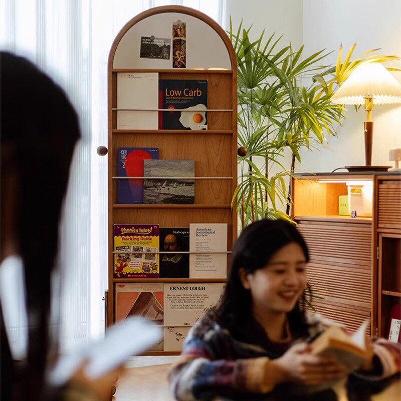 家用客厅实木书报刊杂志展示架中复古风J可移动旋转全身穿试衣镜
