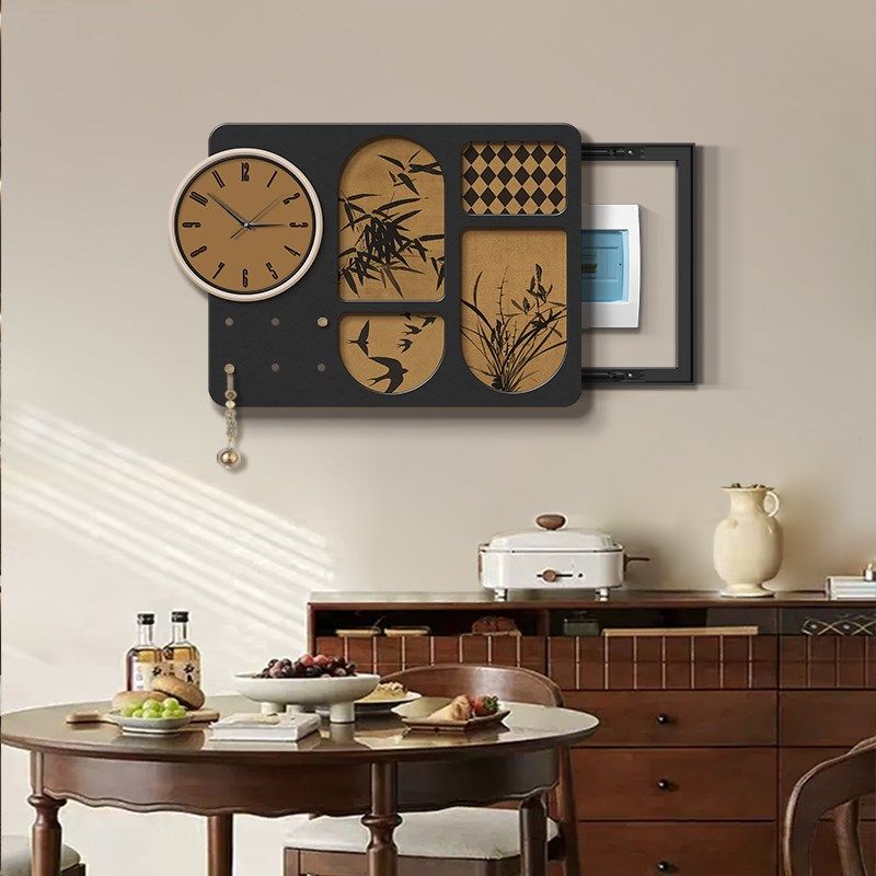 中古风电表箱装饰j画2024新款餐厅带钟表壁画洞洞板配电箱遮挡挂