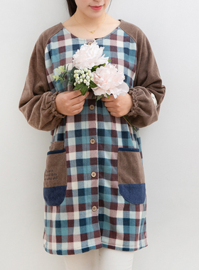 2020c冬季新款长袖棉围裙绒罩衣家居保暖做饭衣韩版前挤扣反穿衣